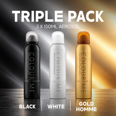 COLOUR ME Black, White, Gold Homme Body Spray - 150ml Triple Pack EDP