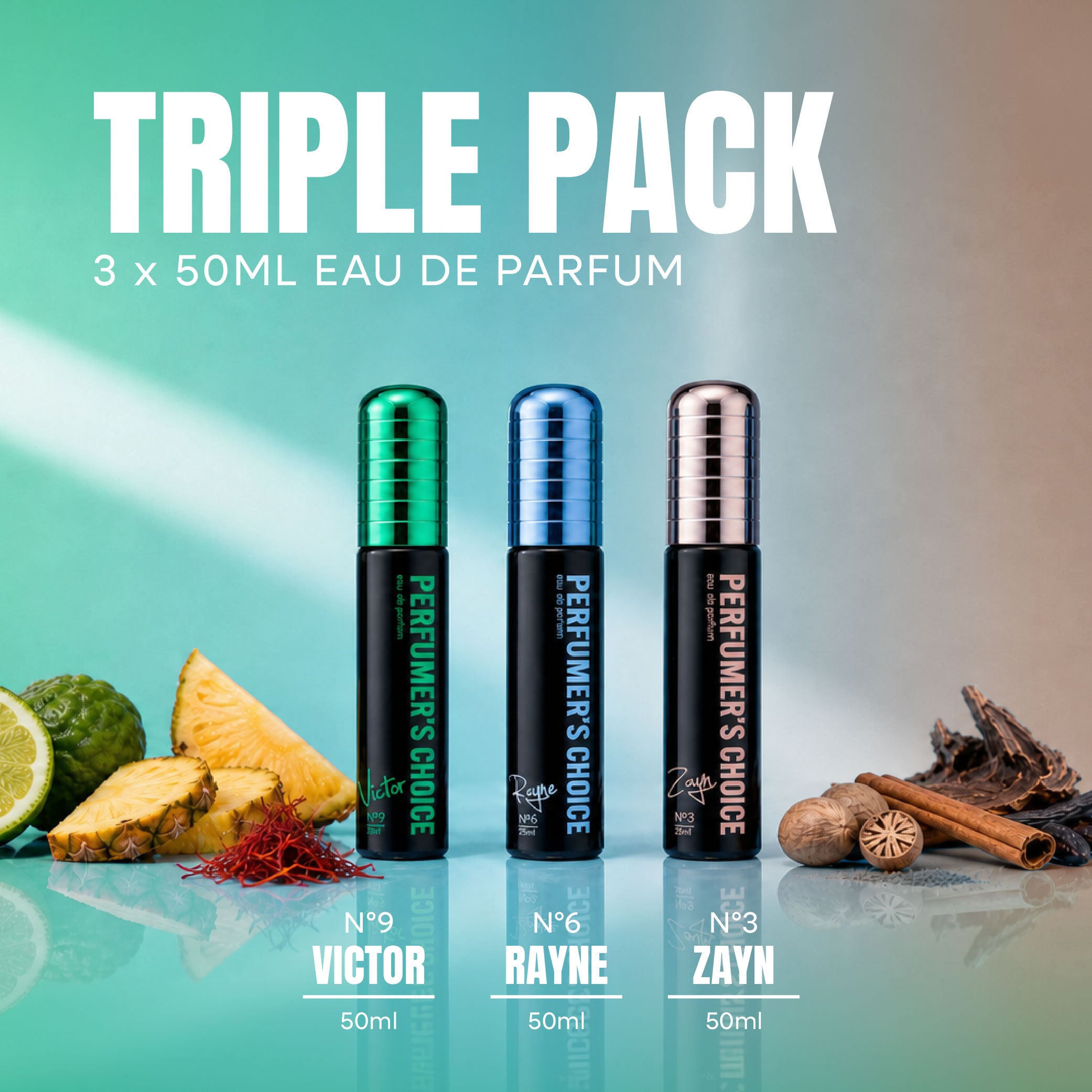 Perfumer's Choice No 9 Victor, No 3 Zayn, No 6 Rayne 50ml